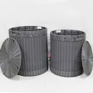 Panier à linge tissé en rotin avec couvercle et doublure amovible - Product Image 2
