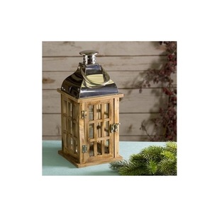Farol de Madera Rústico Vintage con Ventanas de Vidrio y Asa de Cuerda, Decoración de Mesa Estilo Granja - Product Image 6