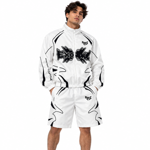 <b>Trendy</b> Black Reflective Panel Track Suit Full Zip Sports Jackets & Shorts Sporty Nylon Jackets Wholesale Windbreaker <b>Hoodies</b> USA - Product Image 1