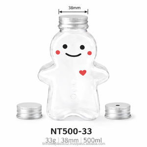 ขวดพลาสติก PET 500 มล. แบบขายส่ง OEM วัสดุเวอร์จิ้น พิมพ์ลายซิลค์สกรีน รูปทรงการ์ด ฝาเกลียว ลายมนุษย์หิมะ สำหรับบรรจุอาหาร - Product Image 3