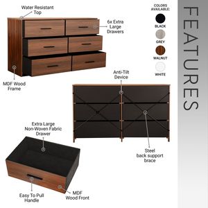 Cómoda de Nogal con 6 Cajones Grandes de Tela - Product Image 3