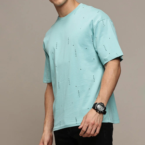 T-shirt décontracté personnalisé pour homme, effet vieilli, haute qualité, délavé à l'acide, vintage, respirant, 100% coton, tissu toile, prix abordable - Product Image 4