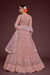 <b>Pink</b> Net A-Line Floor-Length Lehenga Choli Set Heavy Sequin Embroidery Full Sleeve <b>Wedding</b> Party <b>Dress</b> for Women - Product Image 3