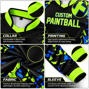 เสื้อเพนท์บอลสั่งทำพิเศษ แขนยาว สีดำ เขียวสะท้อนแสง น้ำเงิน แบบซับลิเมชั่น คอวี ชุดกีฬาสำหรับทีม - Product Image 6