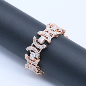 Pulsera de diamantes de moissanita en plata 925 con baño de oro rosa, joyería fina estilo hip hop, pulsera de eslabones con diamantes para hombre. - Product Image 1