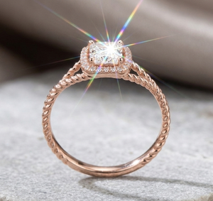Bague en Moissanite couleur Or Rose avec pierre centrale carrée, bande torsadée Halo, bijoux de mariage et de fiançailles pour femme - Product Image 3