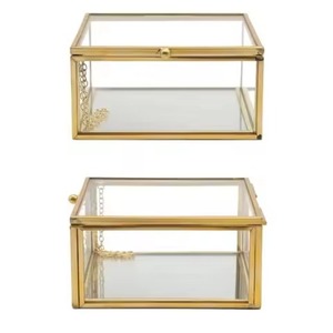 Square Shape Premium Quality Brass And Glass Jewelry Box For <b>Neckless</b> Ring Storage Container Gifting Use Brass Jewelry Box - Product Image 4