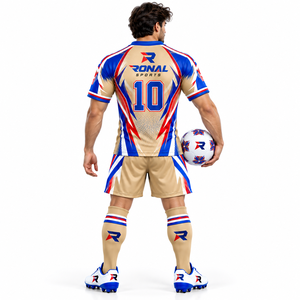 Uniformes de football personnalisés pour hommes adultes, impression par sublimation, 100% polyester, col rond, 220g, séchage rapide - Product Image 4