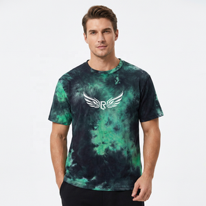 Camiseta de Manga Corta Tie-Dye para Hombre, Cuello Redondo, Estilo Casual, Tejido de Punto, Corte Regular, con Logotipo de Ala en el Frente, Degradado Verde y Negro - Product Image 2