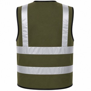 Breathable <b>Mesh</b> Safety Vest Olive Color Reflective Tape Zip Front Multi Pocket Design Construction Workwear Bulk Order 2026 - Product Image 4