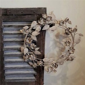 Handcrafted Metal Leaf <b>Artificial</b> <b>Wreath</b> Vintage Greenery Wall Hanging Decor Farmhouse FrontDoor Garland Indoor Holiday Ornament - Product Image 5
