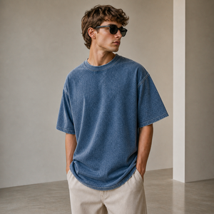 Camiseta de punto para hombre con lavado ácido, estilo hip hop, 100% algodón, oversize, vintage, con logo personalizado, streetwear de alta calidad - Product Image 6