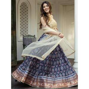 Increíble azul marino Digital impreso arte seda Sangeet Wear Lehenga Choli - Product Image 5