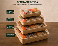 Plateau à sushi jetable aspect bois avec couvercle transparent en PET, plastique de qualité alimentaire pour la restauration à emporter et l'emballage de pique-niques