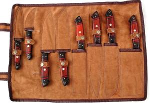 Juego de Cuchillos de Chef de Acero de Damasco con Mango de Madera Roja, Ocho Piezas, Forjados a Mano, Personalizados, OEM, Cuchillos de Cocina Profesionales con Bolsa - Product Image 4