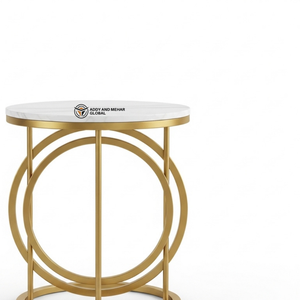 Industrial Rectangular <b>Grey</b> Marble Stool with Black Metal O-<b>Frame</b> Base Modern Geometric Side Table for Living Room & Office - Product Image 2