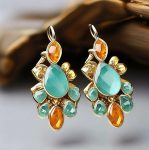 ต่างหูหยดน้ำประดับพลอยรูปทรงและขนาดต่างๆ ขนาด 5 นิ้ว |   เงินแท้ 925 ชุบทอง 18K ของขวัญสุดเพอร์เฟกต์สำหรับเธอ - Product Image 4