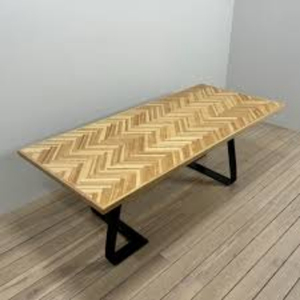 Modern Foldable <b>Wooden</b> Dining <b>Table</b> Rectangle Herringbone <b>Top</b> Metal Legs 6 Seater Home Furniture Minimalist Design Stable Hotel - Product Image 3