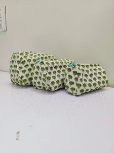 Quilted Reusable Fashion Zipper Cosmetic Bag Set Handmade Block Print Sponge Vanity <b>Case</b> Indian Cotton Travel Kit Craft Jaipur - Product Image 3