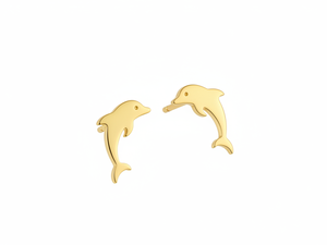Boucles d'oreilles en forme de dauphin en or massif 14 carats, bijoux unisexes tendance pour tous les jours - Product Image 2