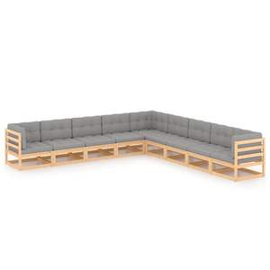 Ensemble de salon de jardin modulaire 9 pièces en bois de pin massif naturel, meubles d'extérieur durables et élégants - Product Image 1