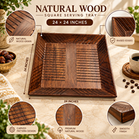Plateau de service carré en bois naturel moderne de luxe, sculpté de motifs floraux |   Ensemble cadeau multifonctionnel pour table à manger décorative, cuisine, maison