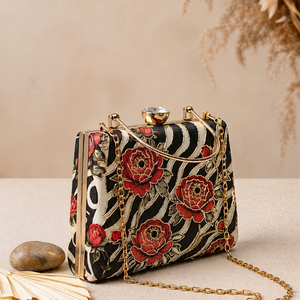 Pochette de soirée élégante de luxe à motif floral zèbre pour femme, idéale pour les occasions festives - Product Image 3
