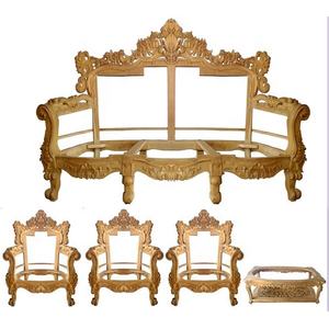 Moderno lujo sin terminar madera de teca tallada sofá sillas conjunto para el hogar KD sin pintura diseño antiguo estilo sala de estar apartamento uso - Product Image 1