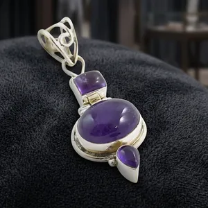Natural Amethyst 925 Sterling Silver Pendant Handmade Purple Gemstone Jewelry Vintage Statement Necklace Accessory for Women - Product Image 5