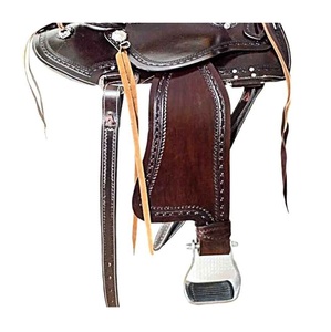 Selle de cheval western en cuir marron, siège rembourré en plastique gravé à la main, conchos floraux, sangles latigo, ensemble de sellerie 10-18 pouces - Product Image 3