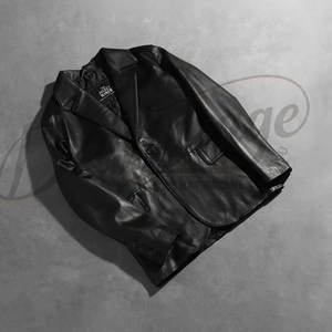 Blazer en cuir véritable noir pour homme, coupe ajustée, deux boutons, veste de costume décontractée en cuir, veste de soirée formelle de luxe - Product Image 2