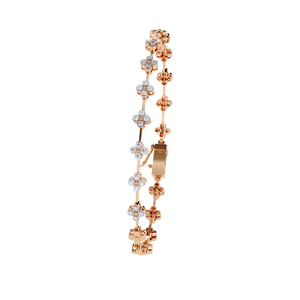 Pulsera de Diamantes de Doble Hilera con Diseño de Trébol para Mujer – Racimo Floral de Cuatro Hojas con Diamantes de Laboratorio VVS DEF CVD en Oro Sólido de 9K, 10K, 14K, 18K - Product Image 2