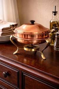Plat à chafing dish élégant en cuivre avec couvercle décoratif et structure robuste pour la restauration, les restaurants, les hôtels et les banquets - Product Image 4