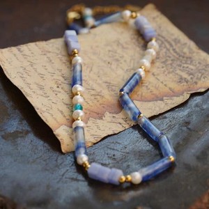 สร้อยคอประดับลูกปัดสีน้ำเงิน หินธรรมชาติ เปลือกหอย ดีไซน์โบโฮ สร้อยคอแบบหลายชั้นสำหรับผู้หญิง เงินแท้ 925 ชุบทอง 14K - Product Image 2