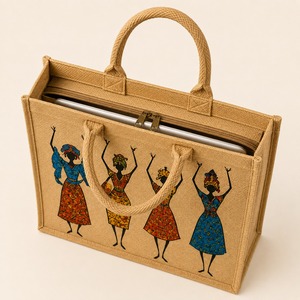 Sac fourre-tout en toile avec fermeture éclair, poignée en corde brodée, doublure en coton réutilisable, motif pied-de-poule, style vintage, sac de transport pour usage quotidien - Product Image 1