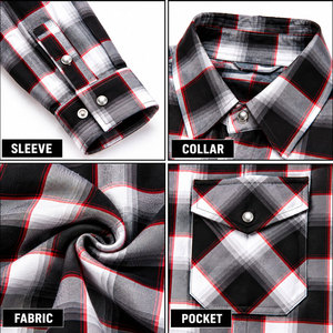 Chemise en flanelle à manches longues à carreaux noirs et blancs pour homme, confortable, vêtements de travail, chemise en flanelle boutonnée - Product Image 6