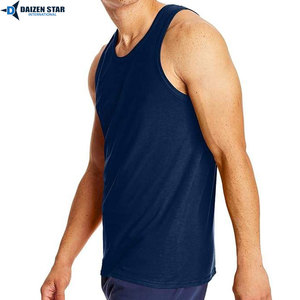 Men's Navy Blue Sleeveless Tank Top O-Neck Solid Color Casual Knitted Style - Product Image 3
