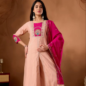 ชุดคุर्ติอานาร์กาลีผ้าไหมโรมันสุดหรู พร้อมชุดพลาโซปักลายหนักแน่น – เสื้อผ้าชาติพันธุ์ระดับพรีเมียมสำหรับสหราชอาณาจักร สหรัฐอเมริกา และแคนาดา - Product Image 1