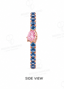 Exquisite tennis <b>bracelet</b> in 18K rose gold with vivid royal blue diamonds and pink heart center stone precision set brilliance - Product Image 3