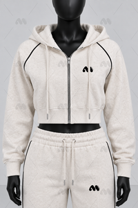 Women <b>Cropped</b> <b>Zip</b> <b>Up</b> Hoodie Sweatshirt and Wide Leg Pants Tracksuit Set Casual Lounge Wear - Product Image 4