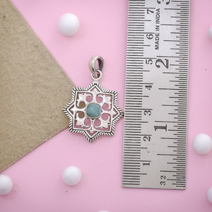 Artistic Amazonite Gemstone Pendant 925 Sterling Silver Gold Trendy <b>Mosaic</b> Handmade Jewelry Necklace Manufacturer Wholesale - Product Image 2