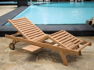 Solid Wood Sun Lounger Adjustable Outdoor <b>Garden</b> Furniture with Wheels Modern Design <b>for</b> <b>Pool</b> Patio Use - Product Image 5