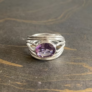 Designer Amethyst Cluster Unisex Handmade <b>925</b> <b>Silver</b> <b>Ring</b> 4.6 Grams Oval Cut Gift Customization - Product Image 3