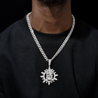 Pendentif Couronne Plaqué Argent avec Diamants Strass Bijoux Hip Hop pour Hommes Breloque Thème Chrétien Religieux Cadeau