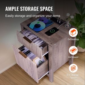 Set di 2 tavolini da salotto in stile rustico, tavolino laterale a 3 livelli con mobiletto contenitore, 2 cassetti e stazione di ricarica, utilizzabile anche come comodino - Product Image 4