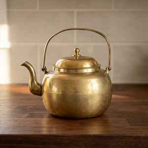 Vintage Brass Tea Kettle With Lid Handcrafted <b>Metal</b> Handle Traditional Water Pot Decorative <b>Teapot</b> Antique Inspired Kitchen - Product Image 2