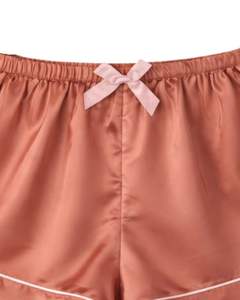 Ensemble pyjama femme en satin rose et cuivre personnalisé, manches courtes, boutonné, deux pièces, vêtements de nuit, ensemble short de détente - Product Image 6