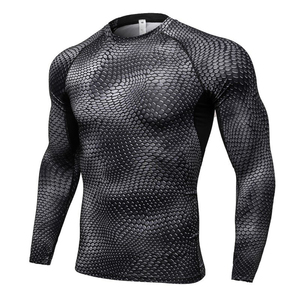 Men's Full Sleeve Rash Guard Black Scale Pattern Quick Dry Anti-Bacterial UV Protection Spandex/Nylon Shirt - Product Image 1