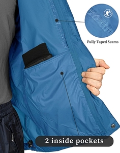 Chaqueta Impermeable con Capucha para Hombre, Diseño Color Block Azul Gris, Poliéster, Casual, Primavera, Ajuste Regular, Cierre de un Botón - Product Image 5