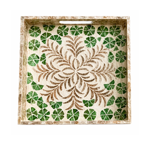 Grand Vision Mother of Pearl Inlay Tray Handcrafted Decorative Platter for Foyer and Console <b>Table</b> Storage - Product Image 1